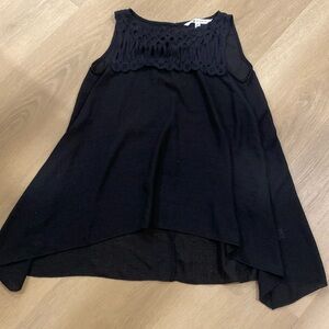 MAX STUDIO FLOWY BLACK TANK TOP WITH WOVEN DETAIL SIZE XS